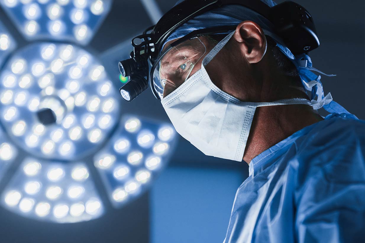 Closeup of doctor's face in a mask