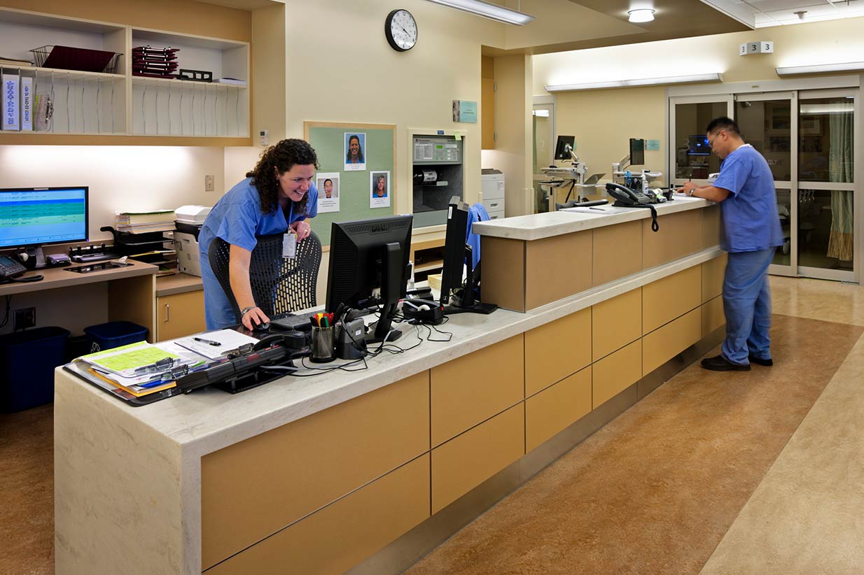 Medical staff at nurse's station