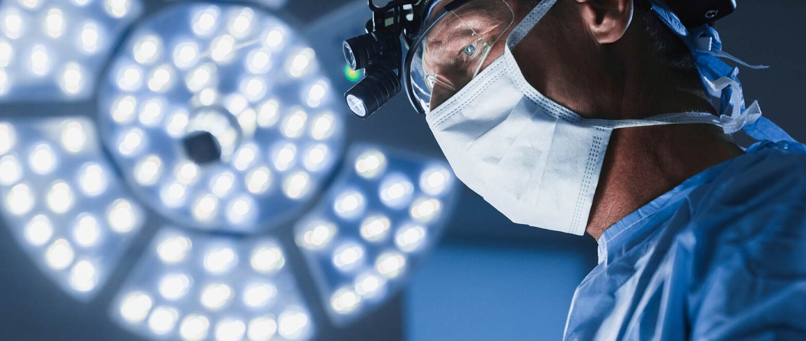 Closeup of doctor's face in a mask