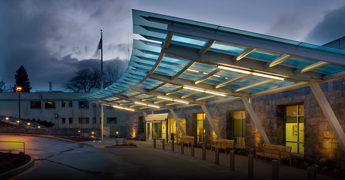 Nighttime exterior of building