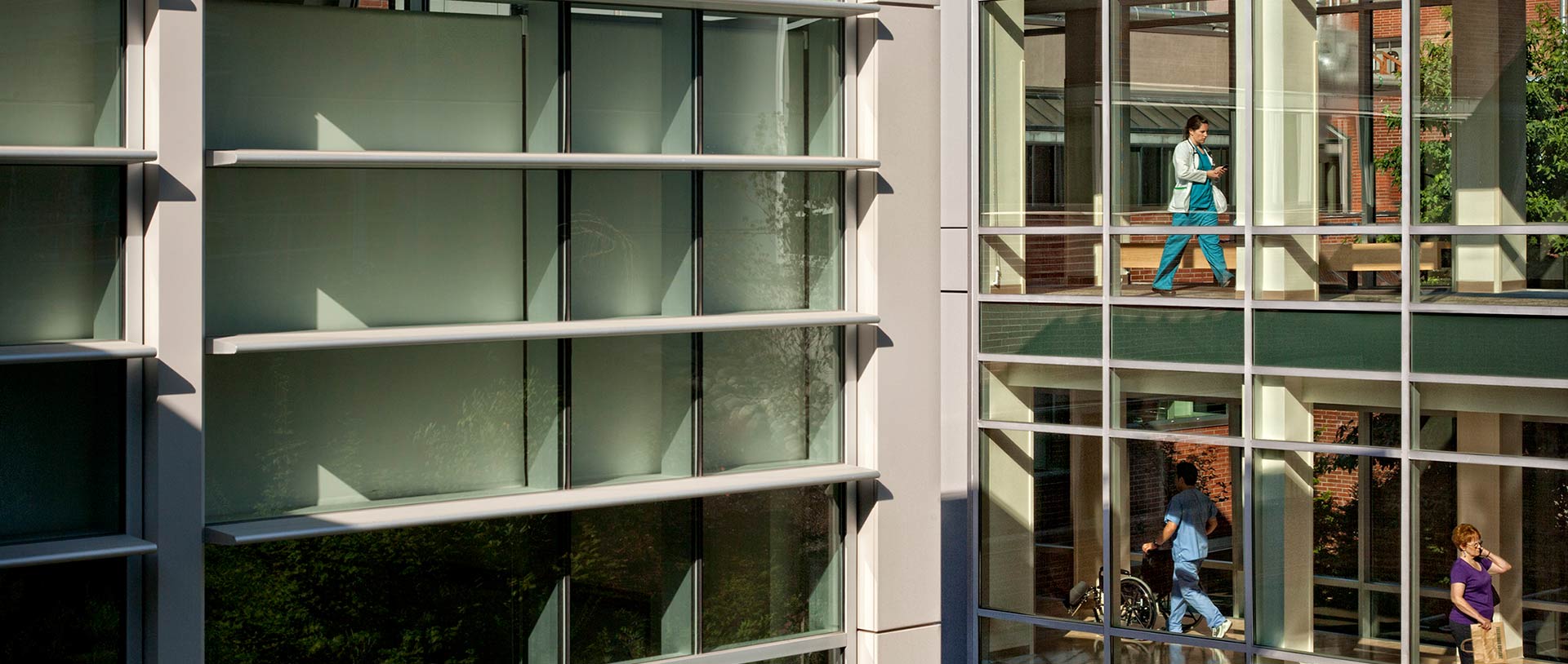 Exterior looking into hospital on upper floors