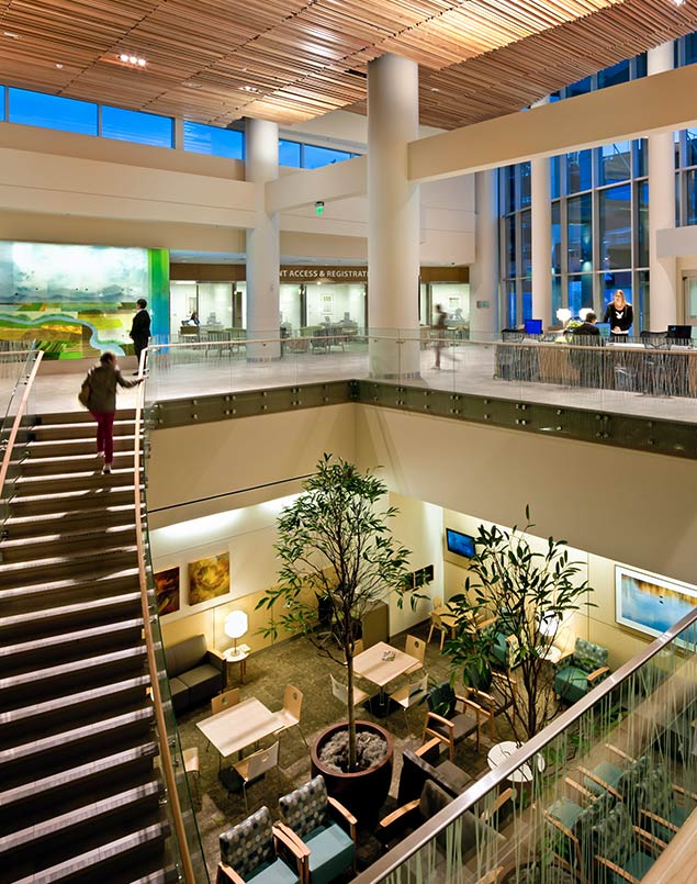 Large staircase overlooking atrium