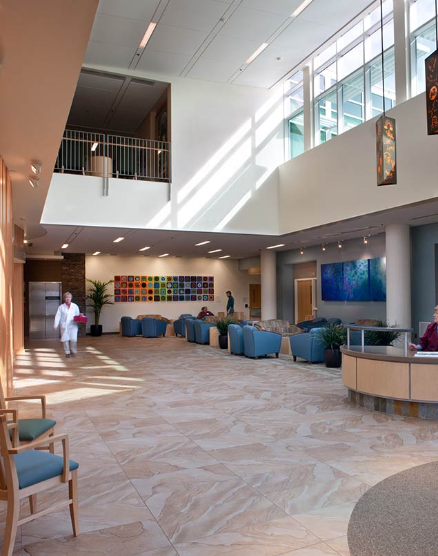 Double height hospital lobby