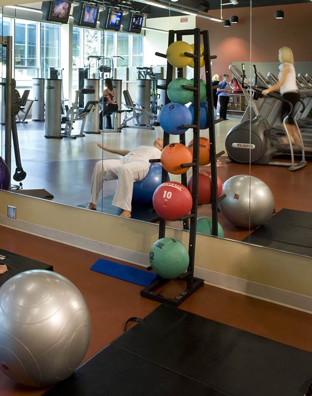 Woman exercising on yoga ball