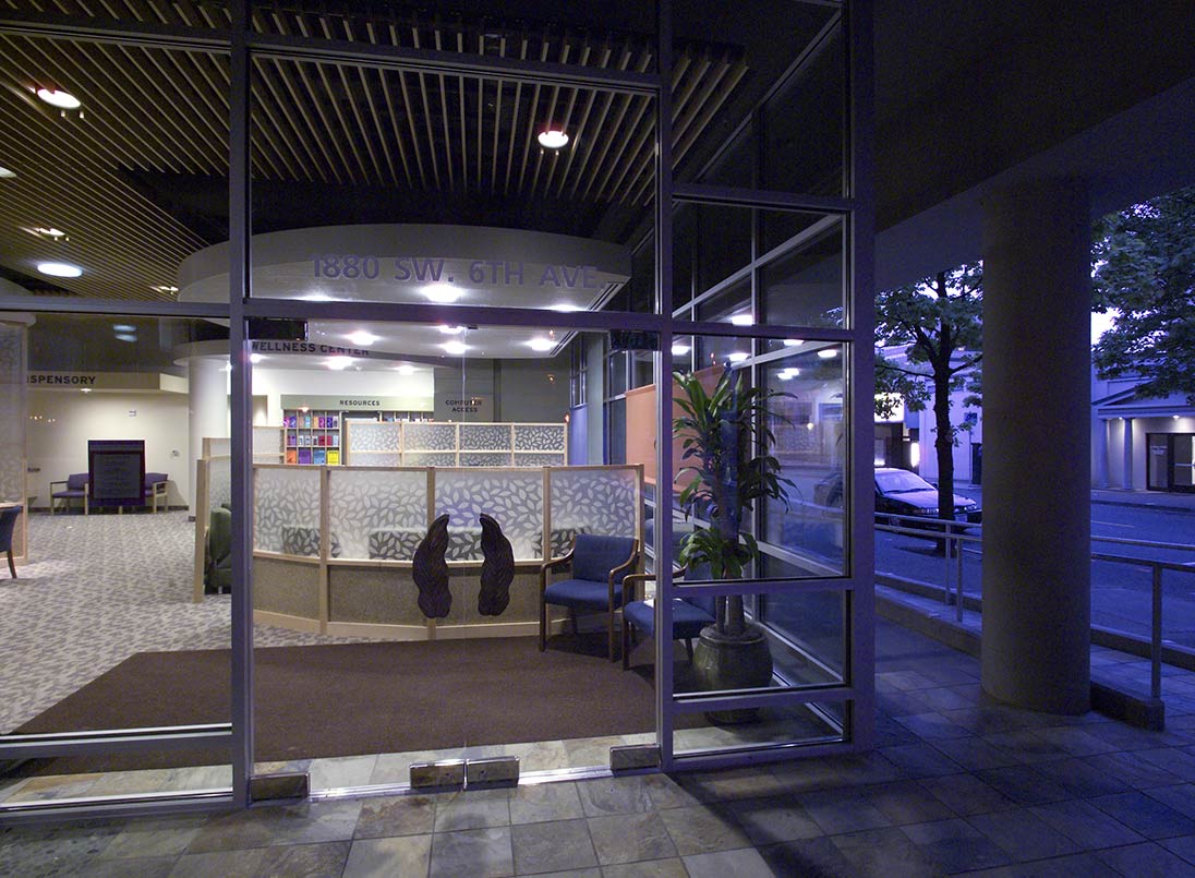 Looking into lobby from street entrance