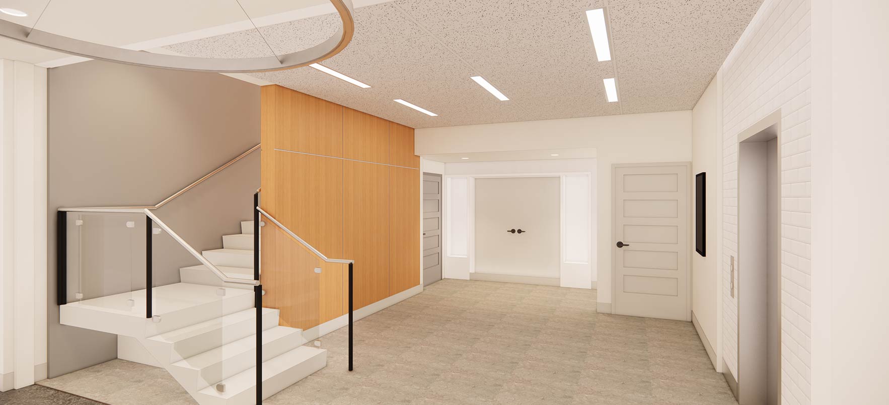 Computer rendering of entryway stairwell