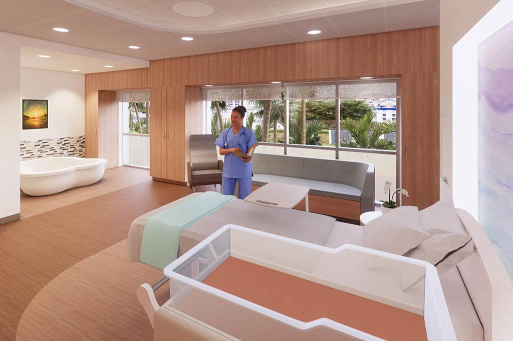 Computer rendering of patient hospital room
